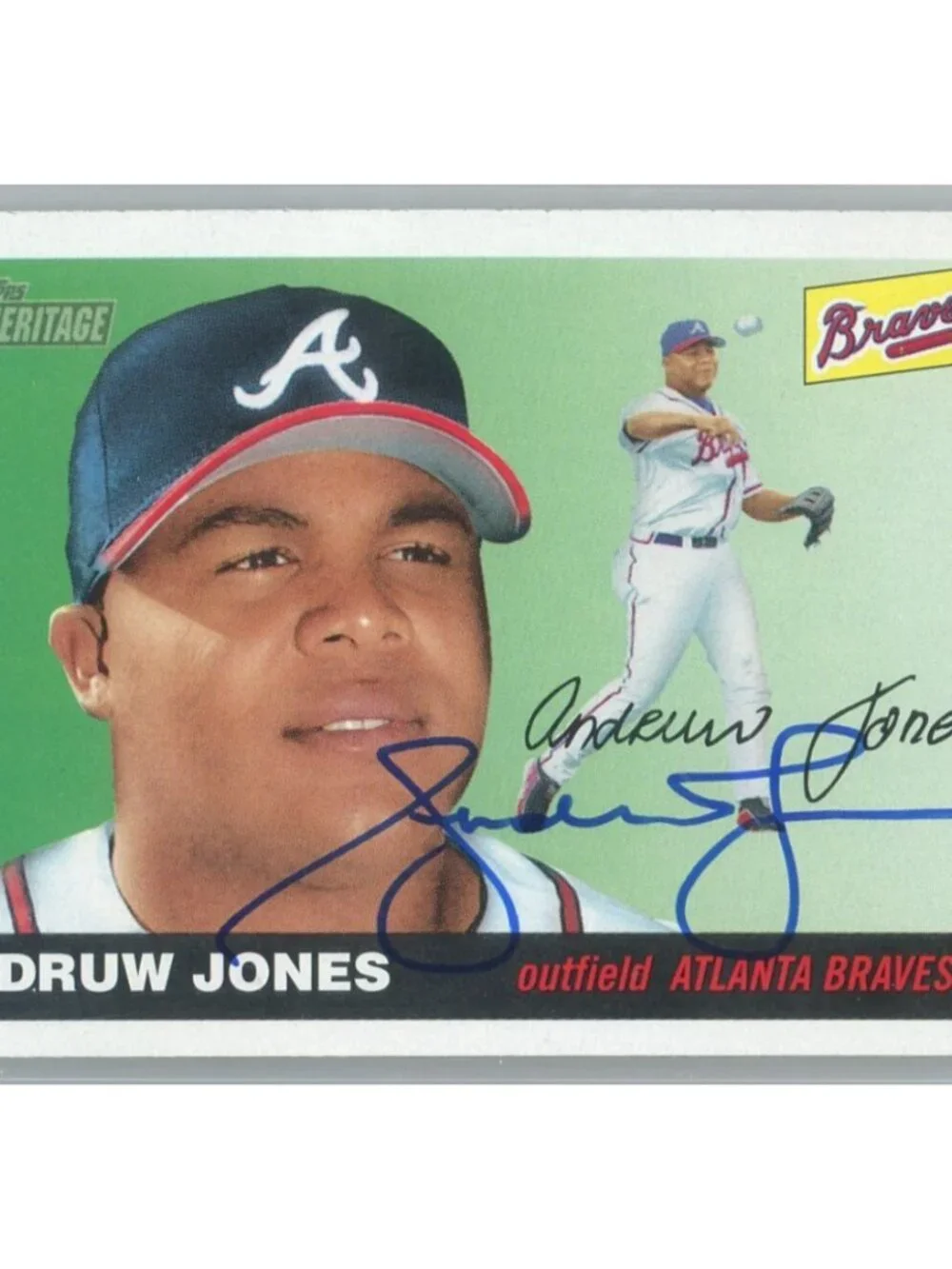 Andruw Jones Signed 2004 Topps Heritage #208 Baseball Card Beckett BAS Auto 10